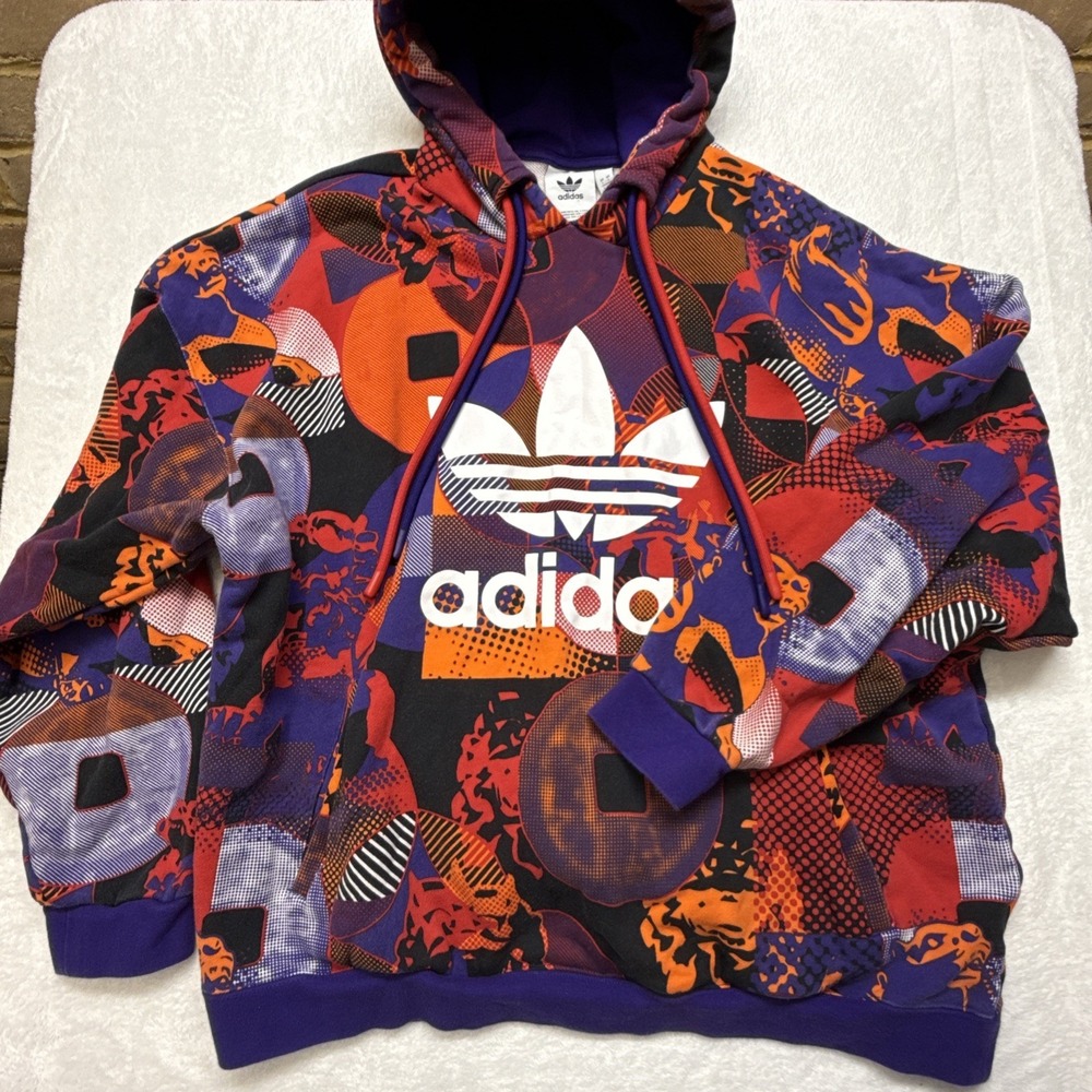 Adidas CNY Geometric Men's LARGE Hoodie Purple Orange Pullover Y2K Style Top